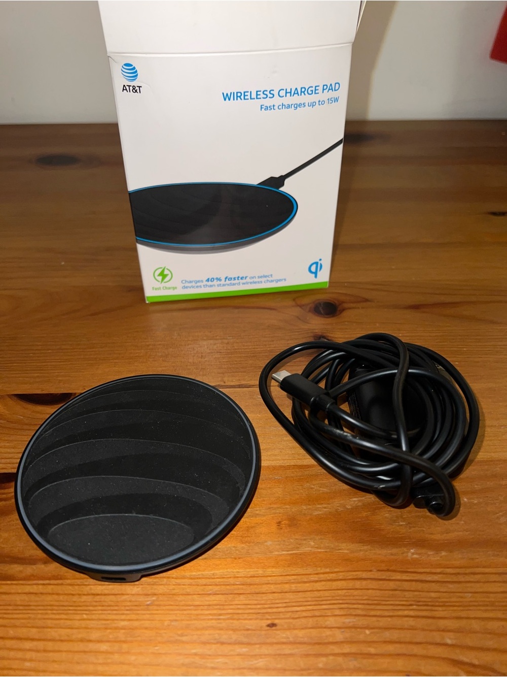 AT&T Black Wireless Qi Charging Pad - Fast 15W Charge